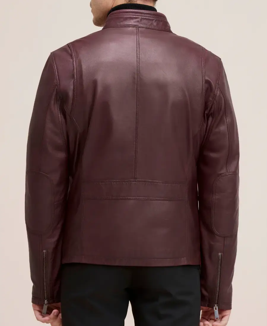Man's Bowen Burgundy Leather Jacket Back