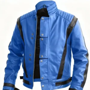 Men Blue and Black Genuine Leather Jacket