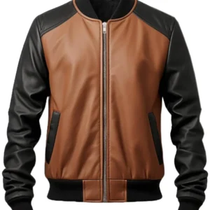 Men Stylish Brown Leather Bomber Jacket - Trendy Leather Jackets