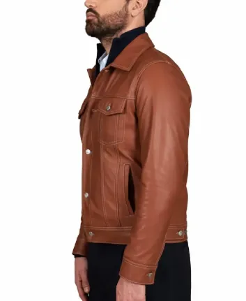 Men’s Akyo Black Nappa Biker Leather Jacket Brown Side - Trendy Leather Jackets