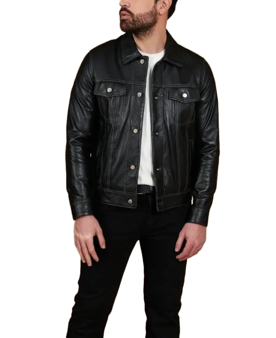 Men's Akyo Black Nappa Biker Leather Jacket Front - Trendy Leather Jackets