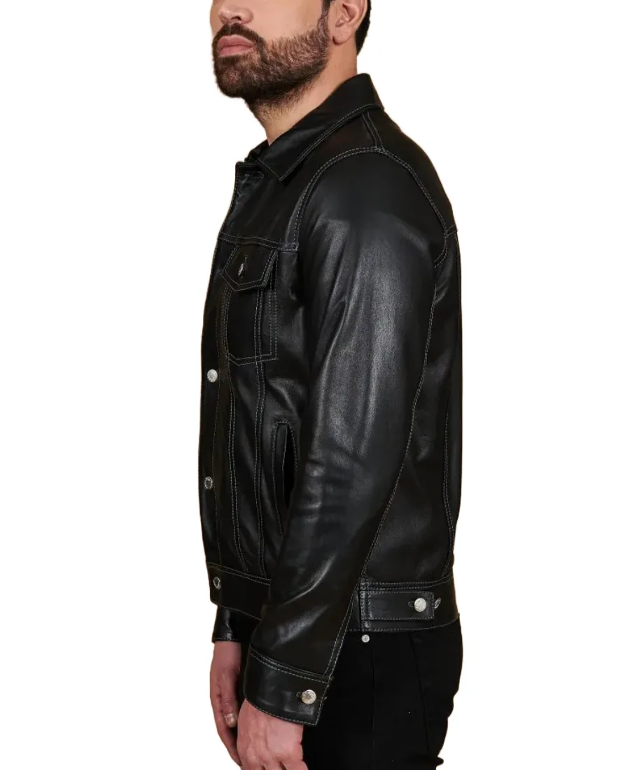 Men's Akyo Black Nappa Biker Leather Jacket Side - Trendy Leather Jackets