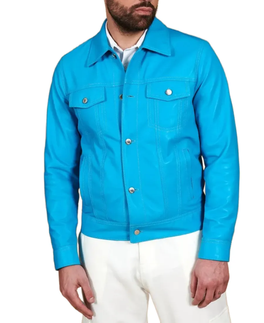 Men’s Akyo Black Nappa Biker Leather Jacket Turquoise - Trendy Leather Jackets