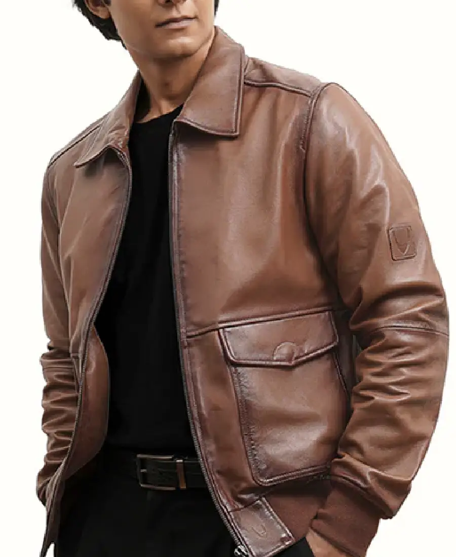 Men's Alcaraz Brown Leather Jacket Front