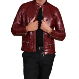 Men's Anchor Maroon Nappa Vegan Leather Jacket Front - Trendy Leather Jackets