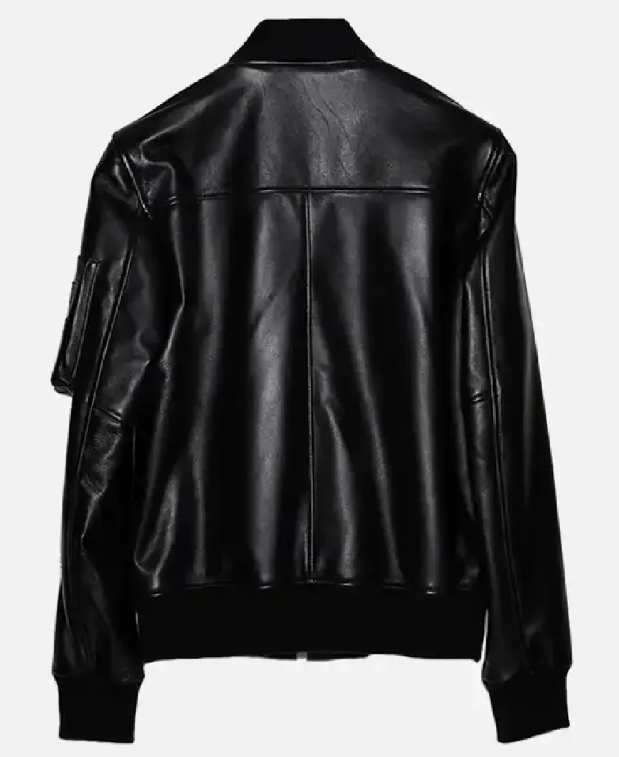 Men's Black Bomber Sheepskin Leather Jacket Back - Trendy Leather Jackets