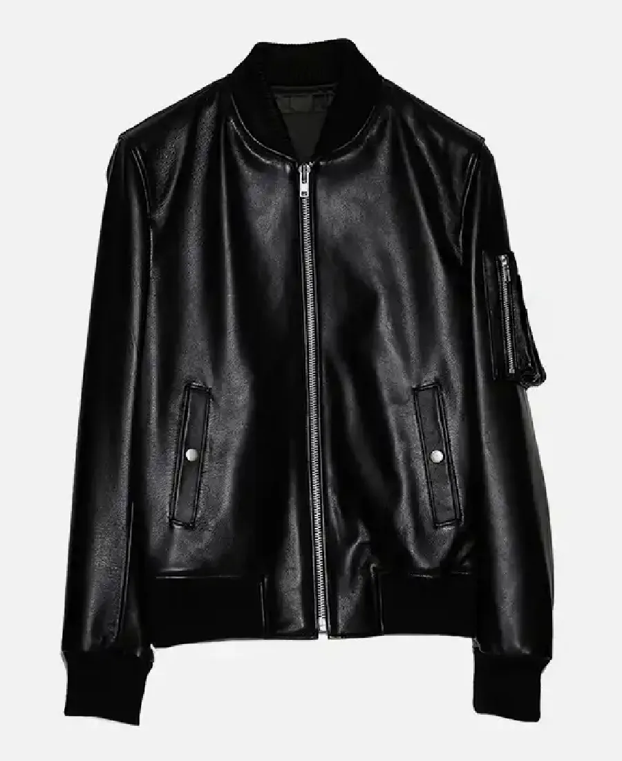 Men's Black Bomber Sheepskin Leather Jacket - Trendy Leather Jackets