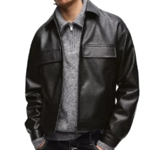 Men's Black Boxy Fit Faux Leather Jacket - Trendy Leather Jackets