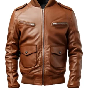 Men's Brown Bomber Leather Jacket - Trendy Leather Jackets