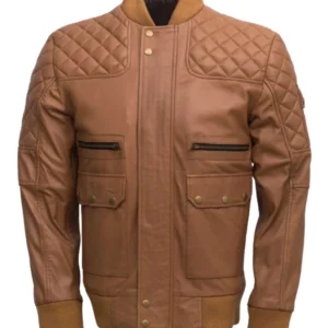 Men's Brown Quilted Bomber Leather Jacket - Trendy Leather Jackets