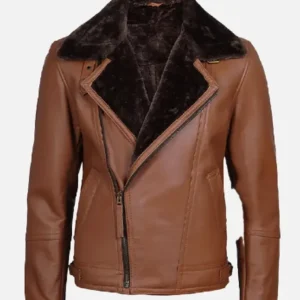 Men's Brown Shearling Biker Leather Jacket - Trendy Leather Jackets