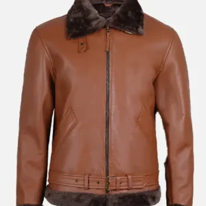 Men's Brown Shearling Bomber Leather Jacket - Trendy Leather Jackets