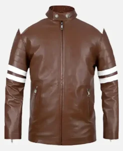 Men’s Brown and White Fight Club Leather Jacket