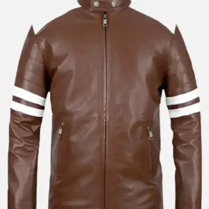 Men's Brown and White Fight Club Leather Jacket - Trendy Leather Jackets