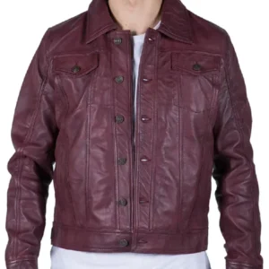 Men's Burgundy Classic Real Leather Jacket - Trendy Leather Jackets