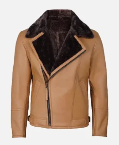 Men’s Camel Shearling Biker Leather Jacket