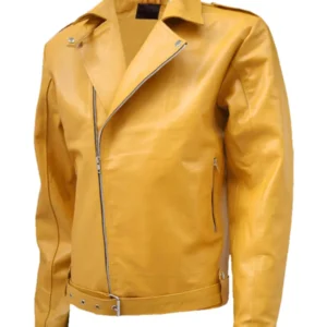 Men's Classic Yellow Biker Cowhide Leather Jacket - Trendy Leather Jackets