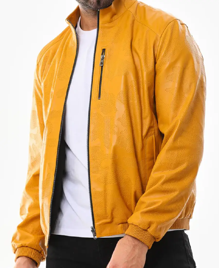 Men's Como Yellow Leather Jacket Front