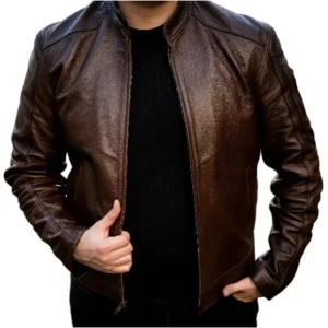 Men's Dark Brown Sierra Leather Jacket Front - Trendy Leather Jackets