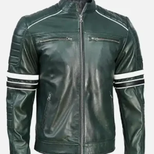 Men's Dark Green Biker Leather Jacket - Trendy Leather Jackets
