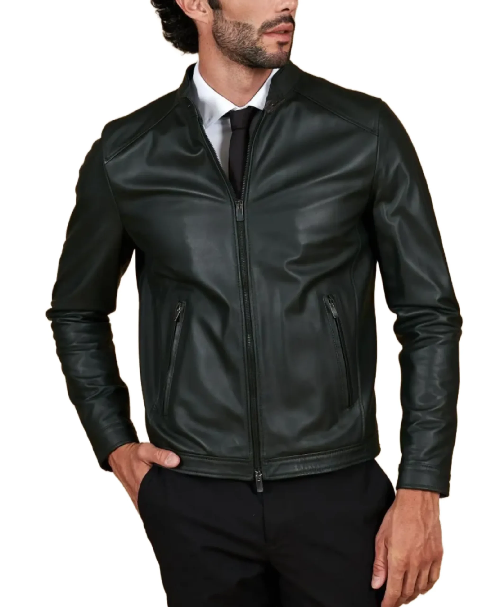 Men's Dark Green Natural Leather Jacket - Trendy Leather Jackets