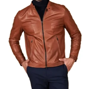 Men's Effect Korean Brown Leather Jacket Front - Trendy Leather Jackets