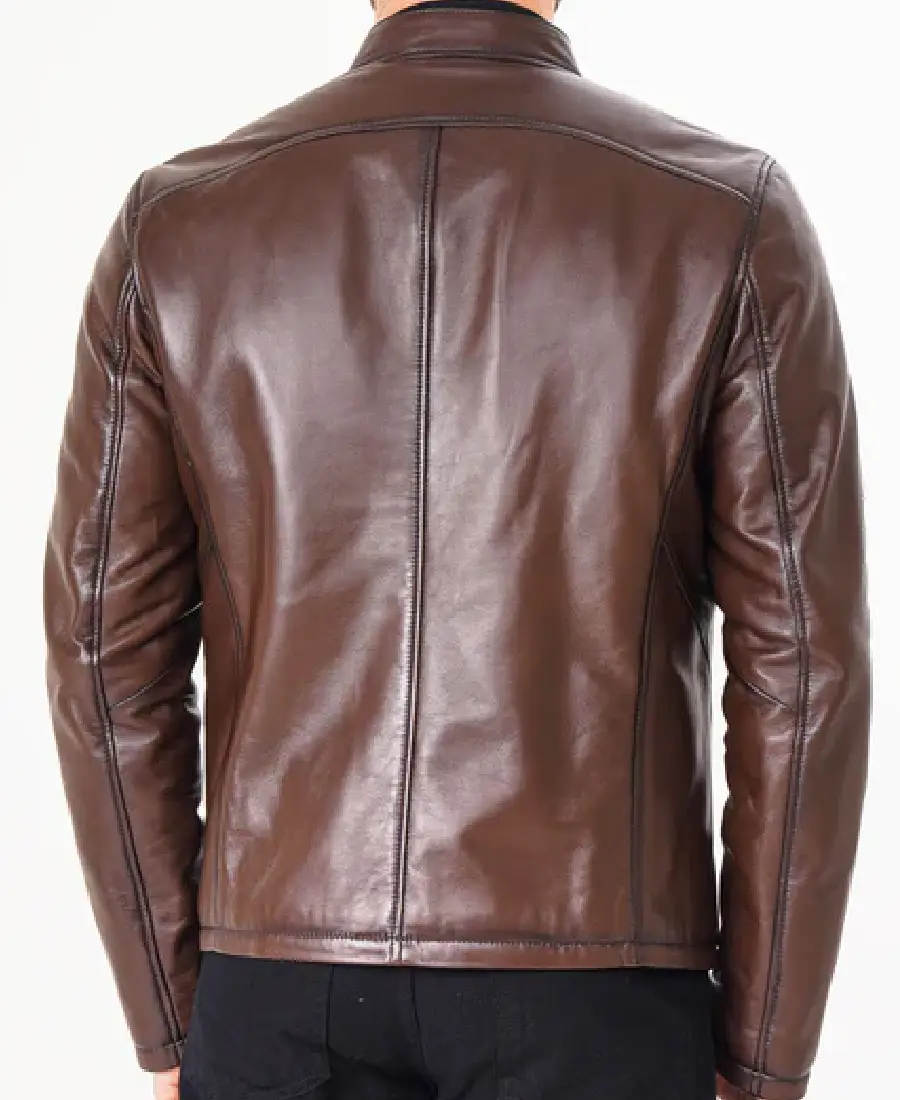 Men's Falcon Pebbled Brown Leather Jacket Back
