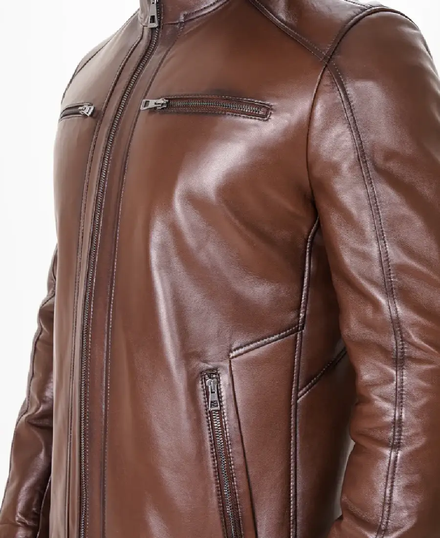 Men's Falcon Pebbled Brown Leather Jacket Side