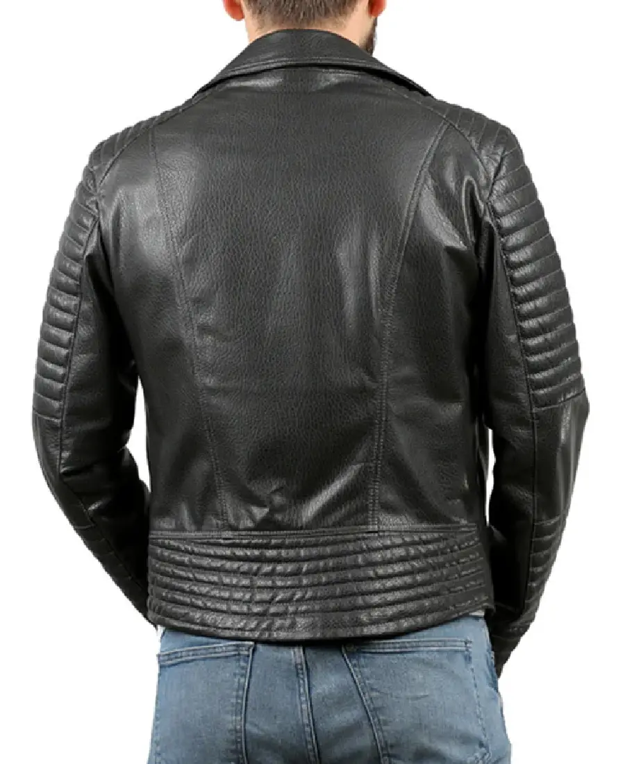 Men's Fossett Black Bike Leather Jacket Back