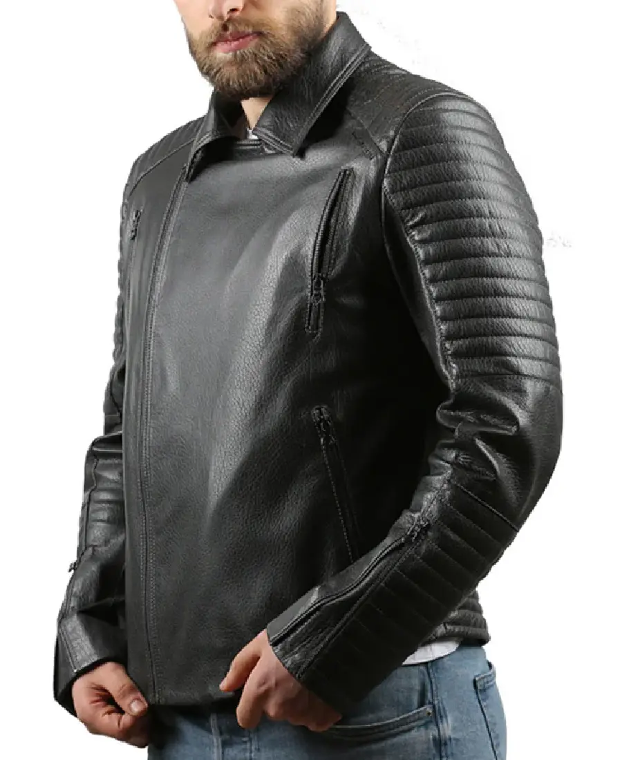 Men's Fossett Black Bike Leather Jacket Side