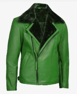 Men’s Green Shearling Biker Leather Jacket