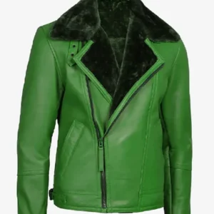 Men's Green Shearling Biker Leather Jacket - Trendy Leather Jackets