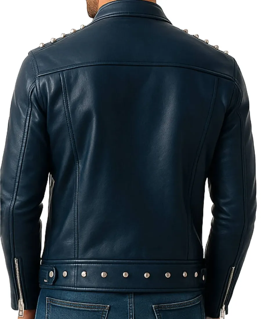 Men's Jaxon Blue Leather Jacket Back - Trendy Leather Jackets