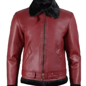 Men's Maroon Shearling Bomber Jacket