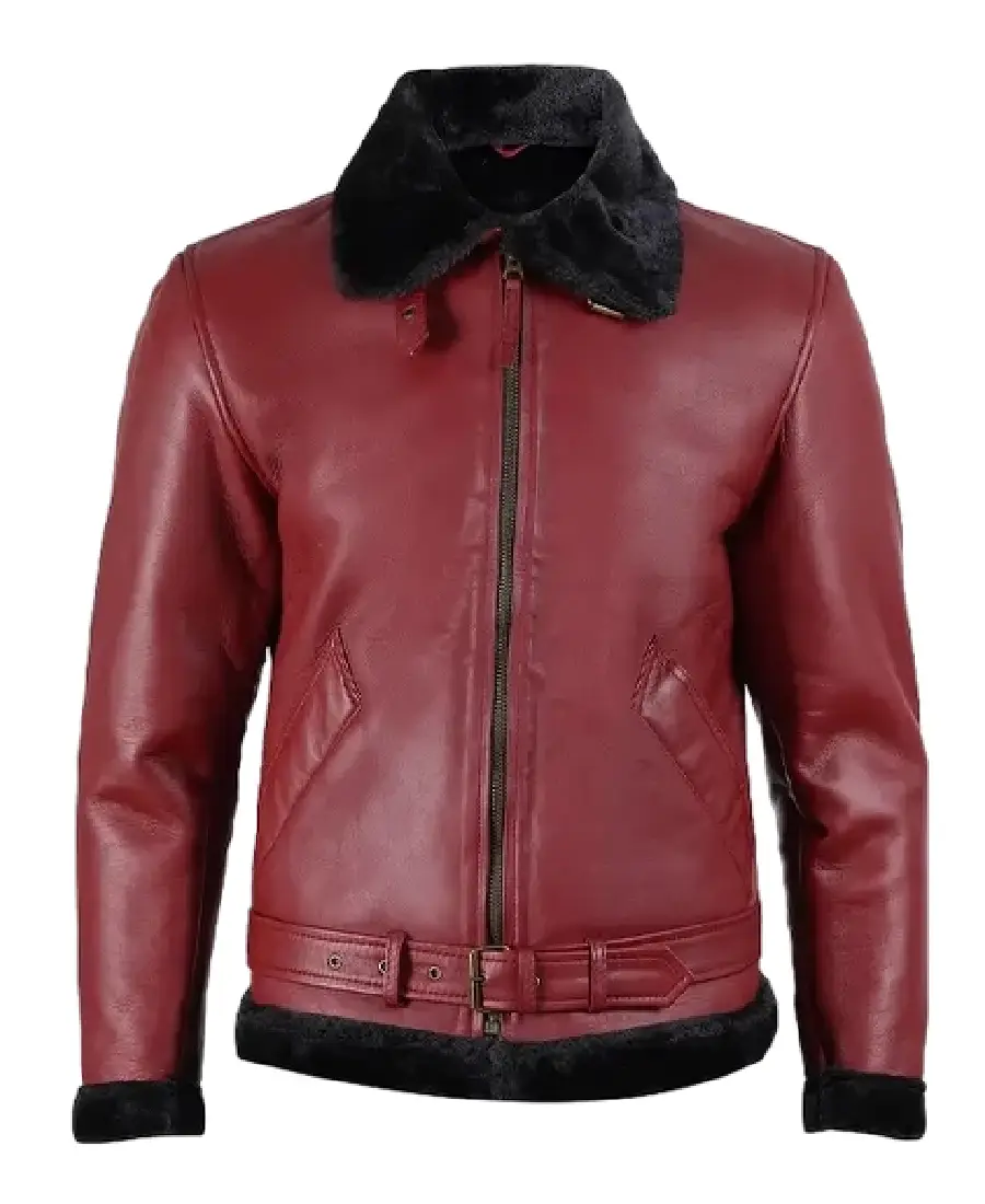 Men's Maroon Shearling Bomber Jacket