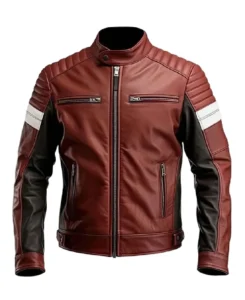 Men’s Padded Maroon Moto Leather Jacket