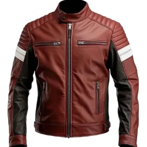 Men's Padded Maroon Moto Leather Jacket