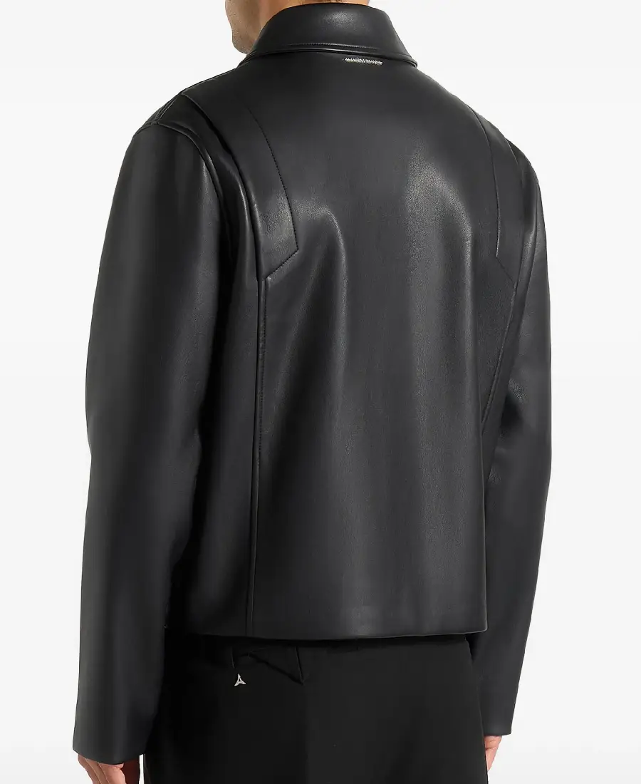 Men's Pleats Detail Dual Zip Leather Jacket Back