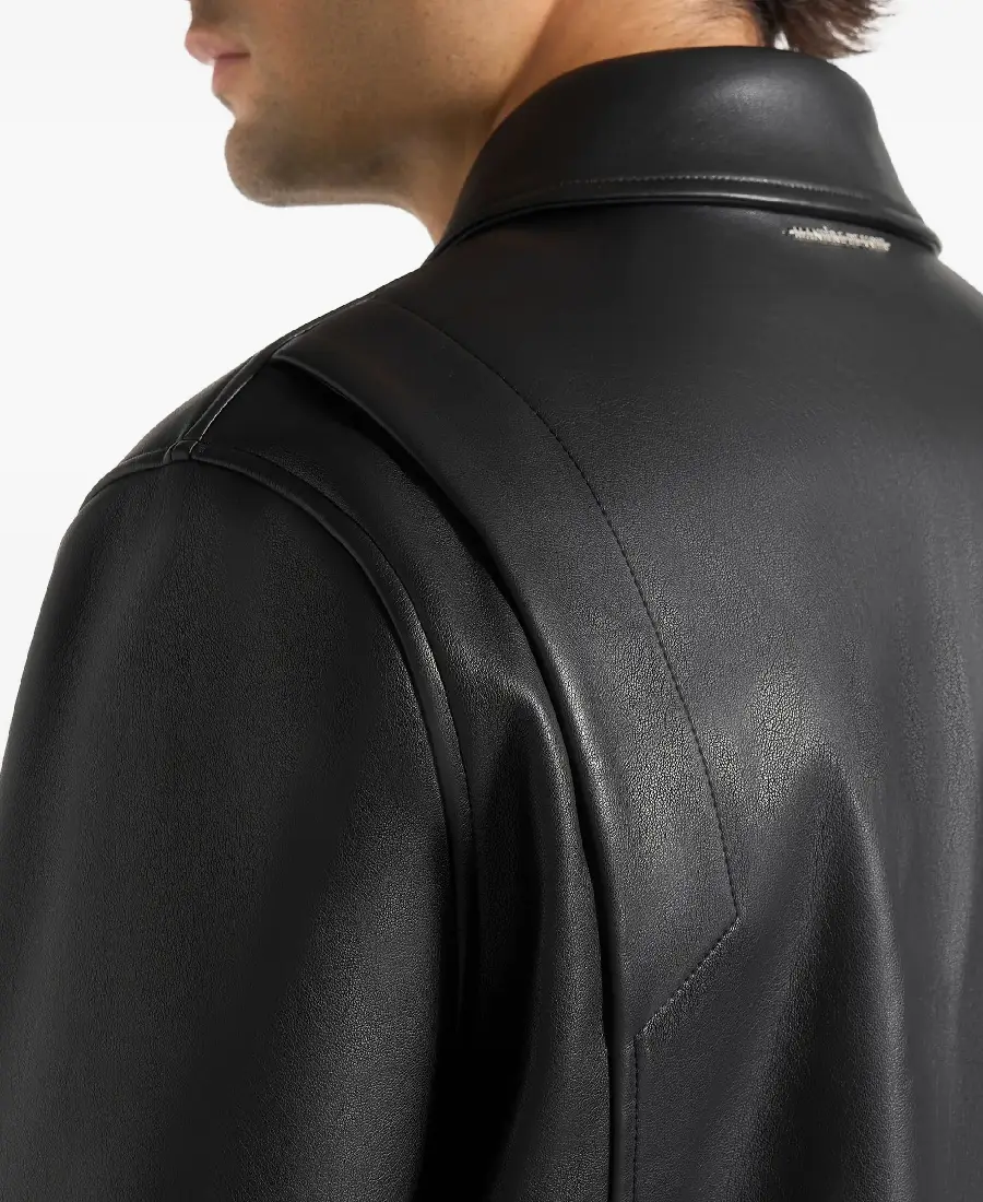 Men's Pleats Detail Dual Zip Leather Jacket Side