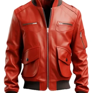 Men's Red Bomber Leather Jacket - Trendy Leather Jackets