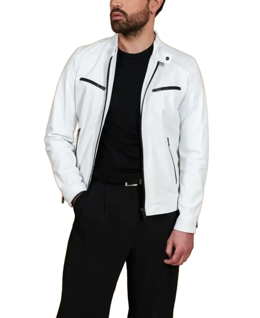 Men’s Red Nappa Leather Jacket White - Trendy Leather Jackets