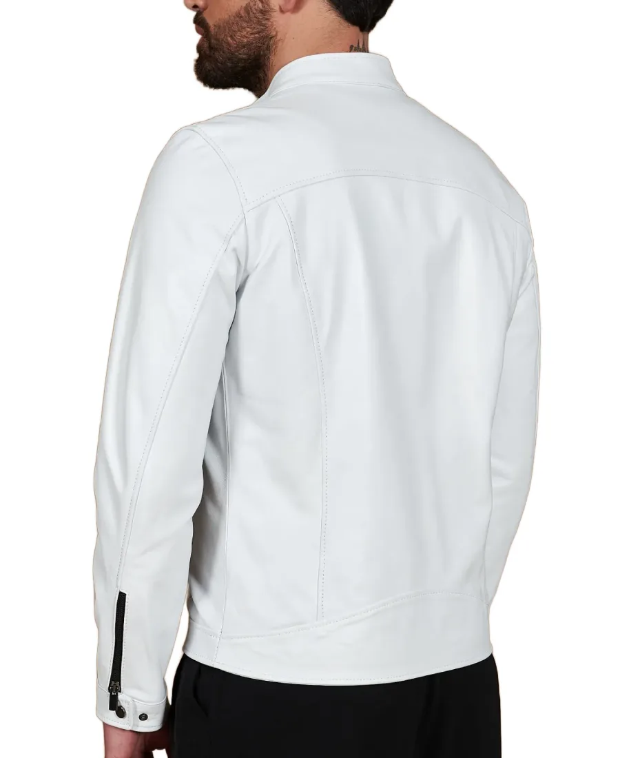 Men’s Red Nappa Leather Jacket White Back - Trendy Leather Jackets