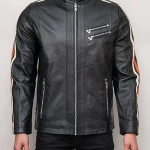 Men's Retro Stripe Biker Leather Jacket