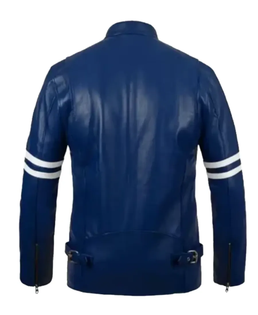 Men’s Rich Blue Leather Jacket Back - Trendy Leather Jackets