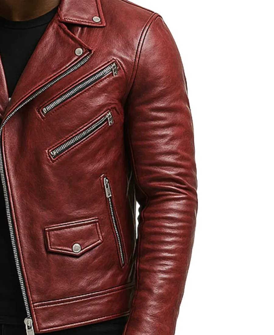 Men's Roman Red Moto Leather Jacket - Trendy Leather Jackets