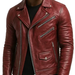 Men's Roman Red Moto Leather Jacket - Trendy Leather Jackets