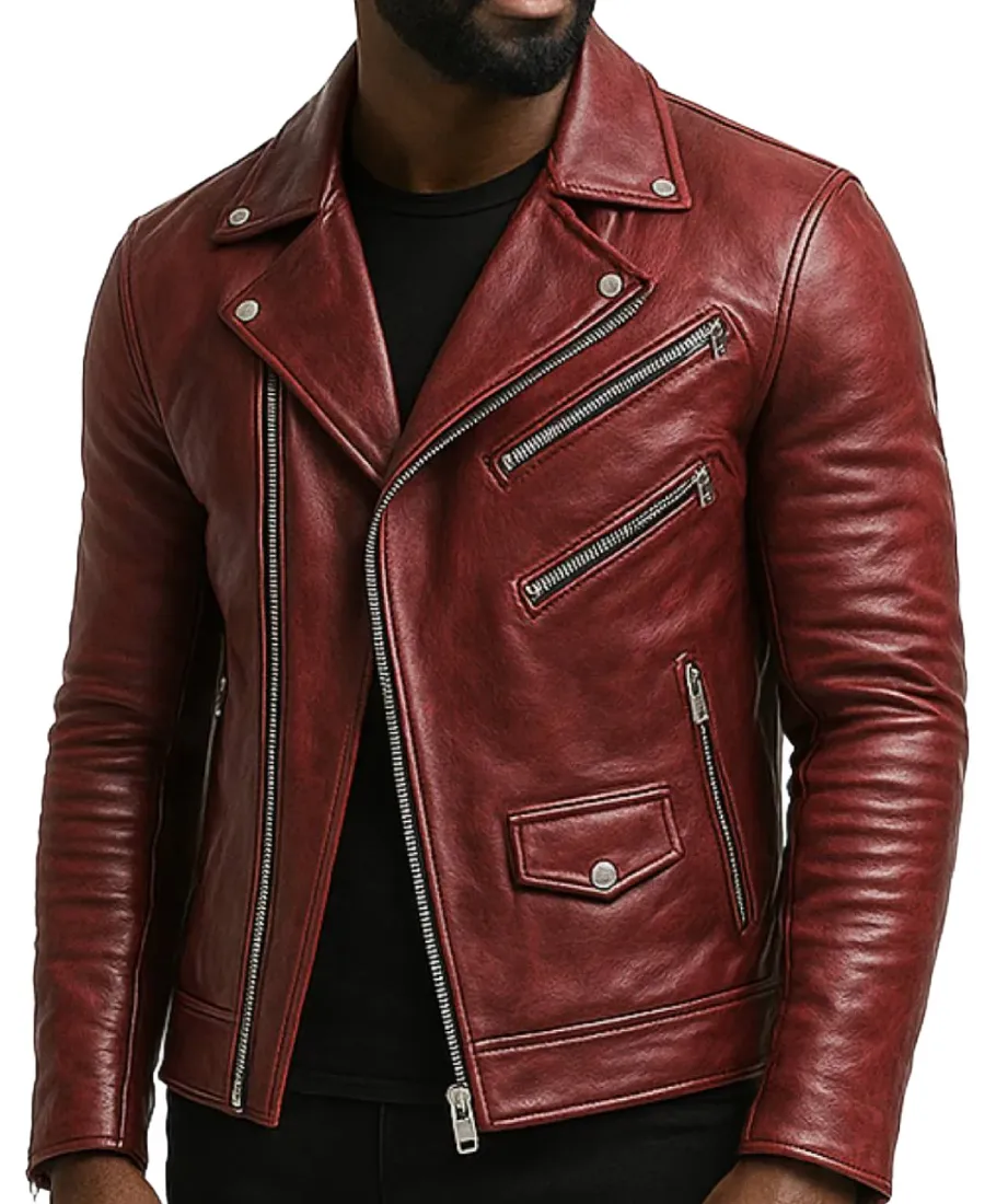 Men's Roman Red Moto Leather Jacket - Trendy Leather Jackets