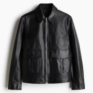 Men's Shirt Style Black Leather Jacket