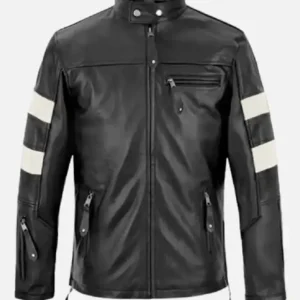 Men's Slim Fit Black & White Leather Jacket- Trendy Leather Jackets