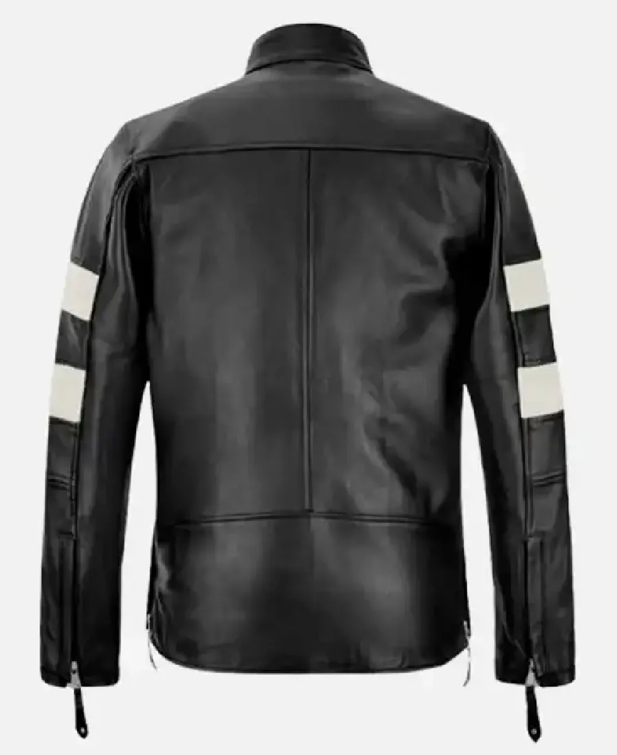 Men's Slim Fit Black & White Leather Jacket Back - Trendy Leather Jackets
